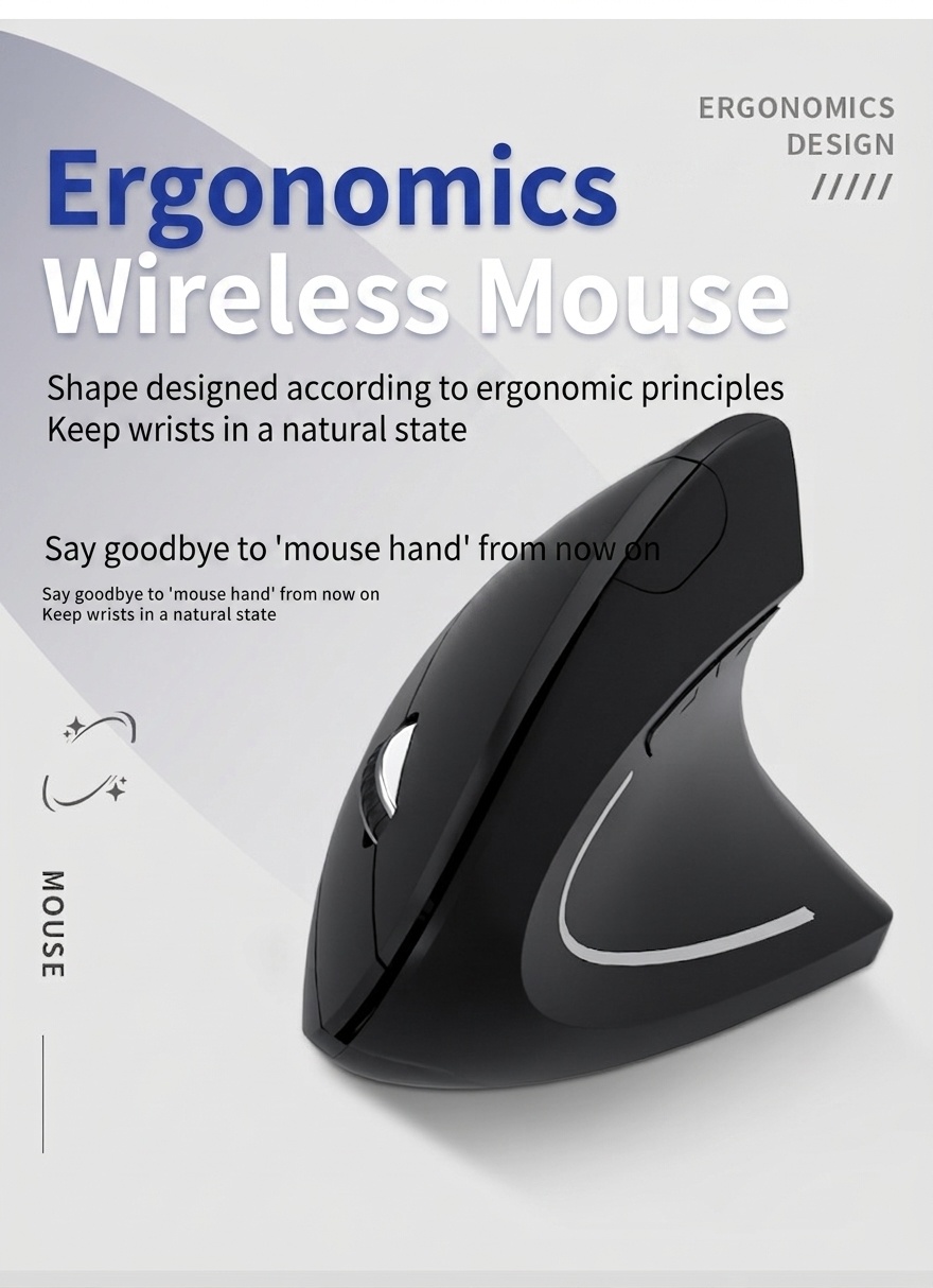 Ratón inalámbrico vertical ergonómico, Bluetooth 5.3 y 2.4G, 1600 DPI, clic silencioso, material similar a la piel - Modelo 7043