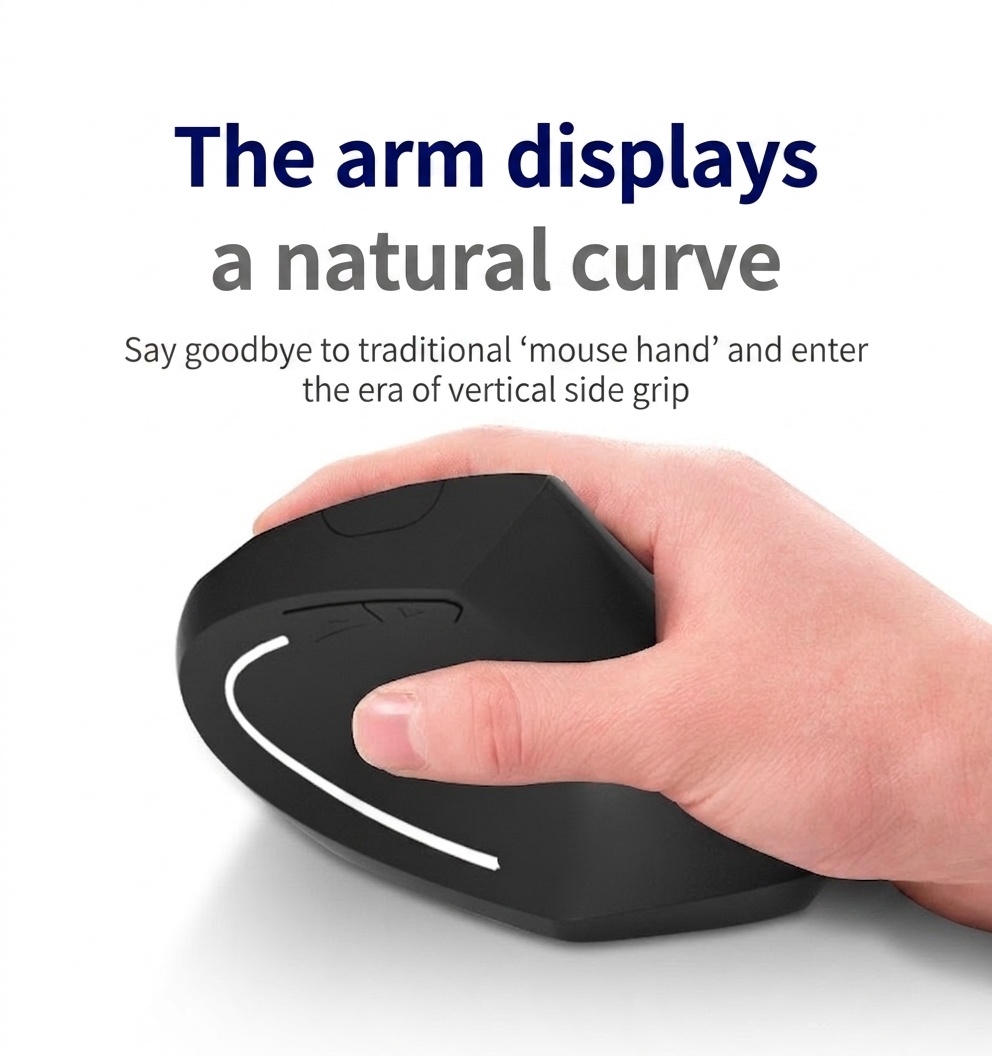 Ratón inalámbrico vertical ergonómico, Bluetooth 5.3 y 2.4G, 1600 DPI, clic silencioso, material similar a la piel - Modelo 7043
