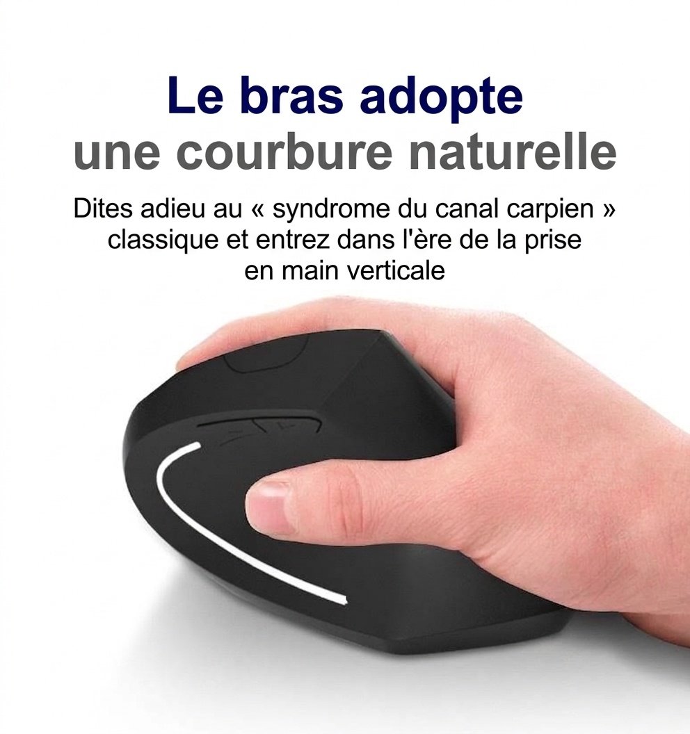 Souris sans fil verticale ergonomique, Bluetooth 5.3 et 2.4G, 1600 DPI, clic silencieux, matériau doux au toucher - Modèle 7043