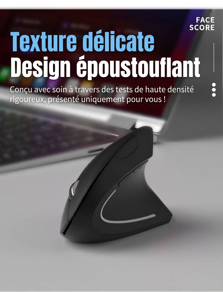 Souris sans fil verticale ergonomique, Bluetooth 5.3 et 2.4G, 1600 DPI, clic silencieux, matériau doux au toucher - Modèle 7043