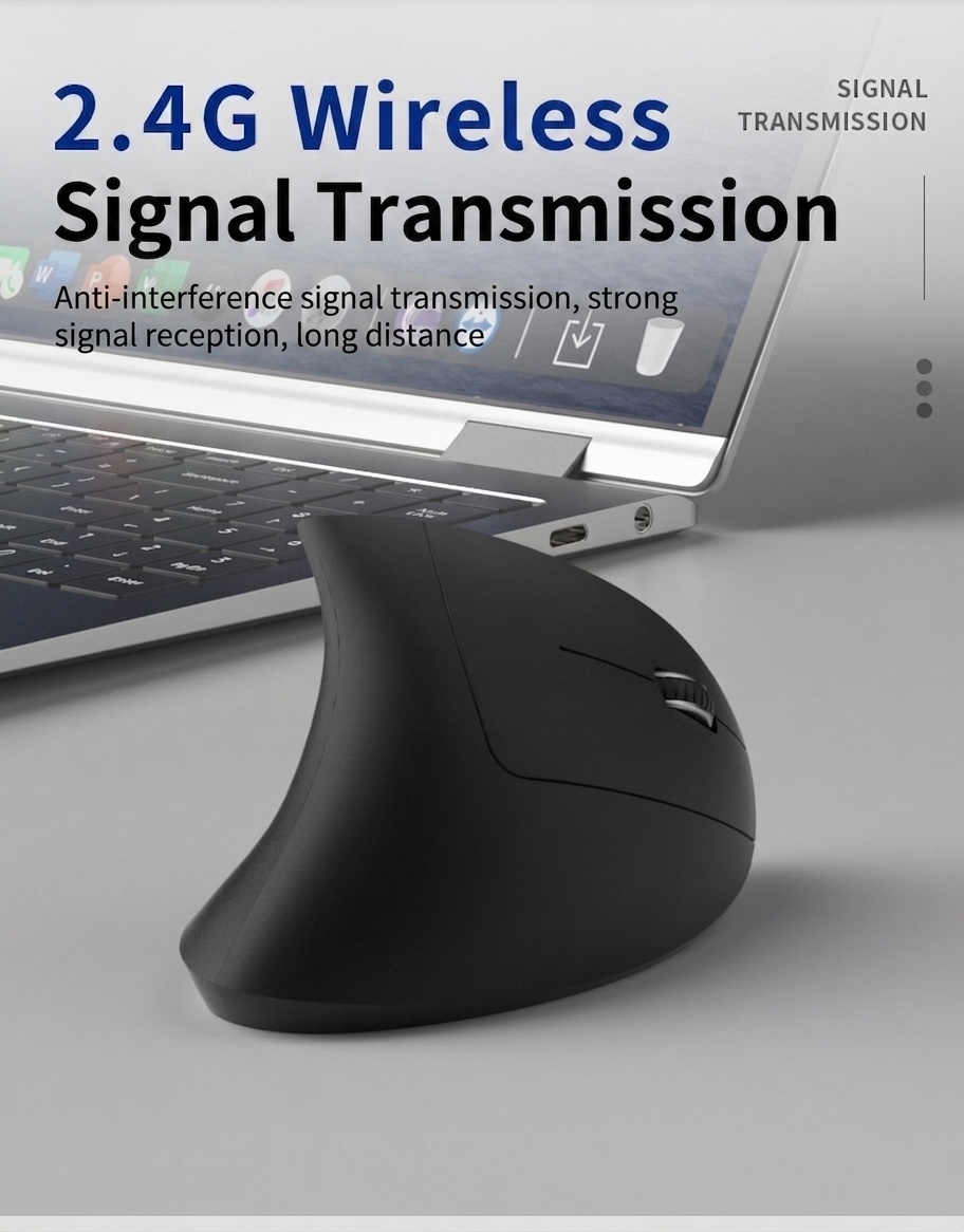 Ratón inalámbrico vertical ergonómico, Bluetooth 5.3 y 2.4G, 1600 DPI, clic silencioso, material similar a la piel - Modelo 7043