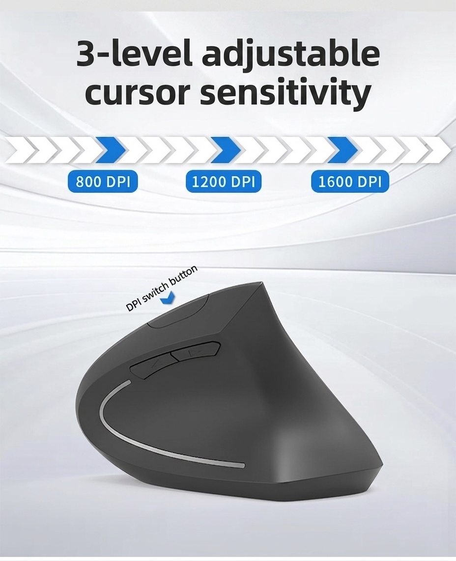Ratón inalámbrico vertical ergonómico, Bluetooth 5.3 y 2.4G, 1600 DPI, clic silencioso, material similar a la piel - Modelo 7043