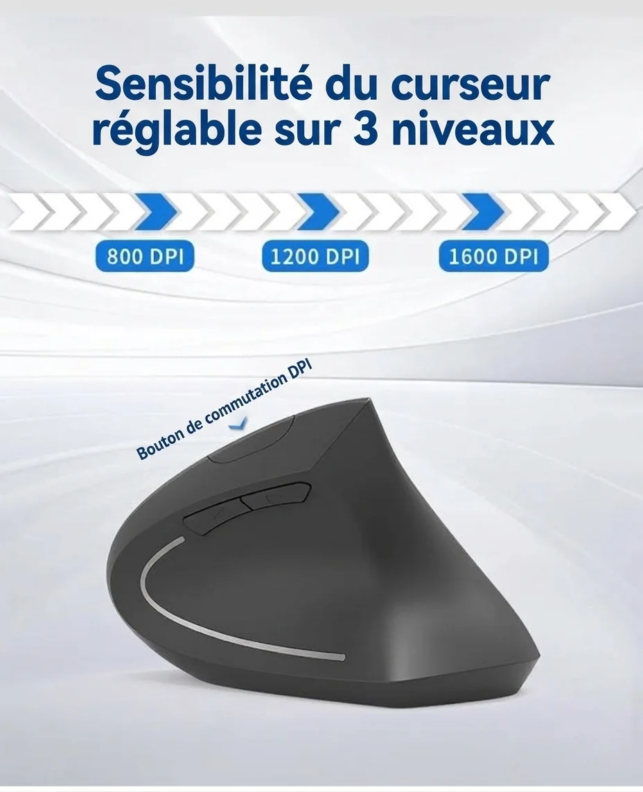 Souris sans fil verticale ergonomique, Bluetooth 5.3 et 2.4G, 1600 DPI, clic silencieux, matériau doux au toucher - Modèle 7043