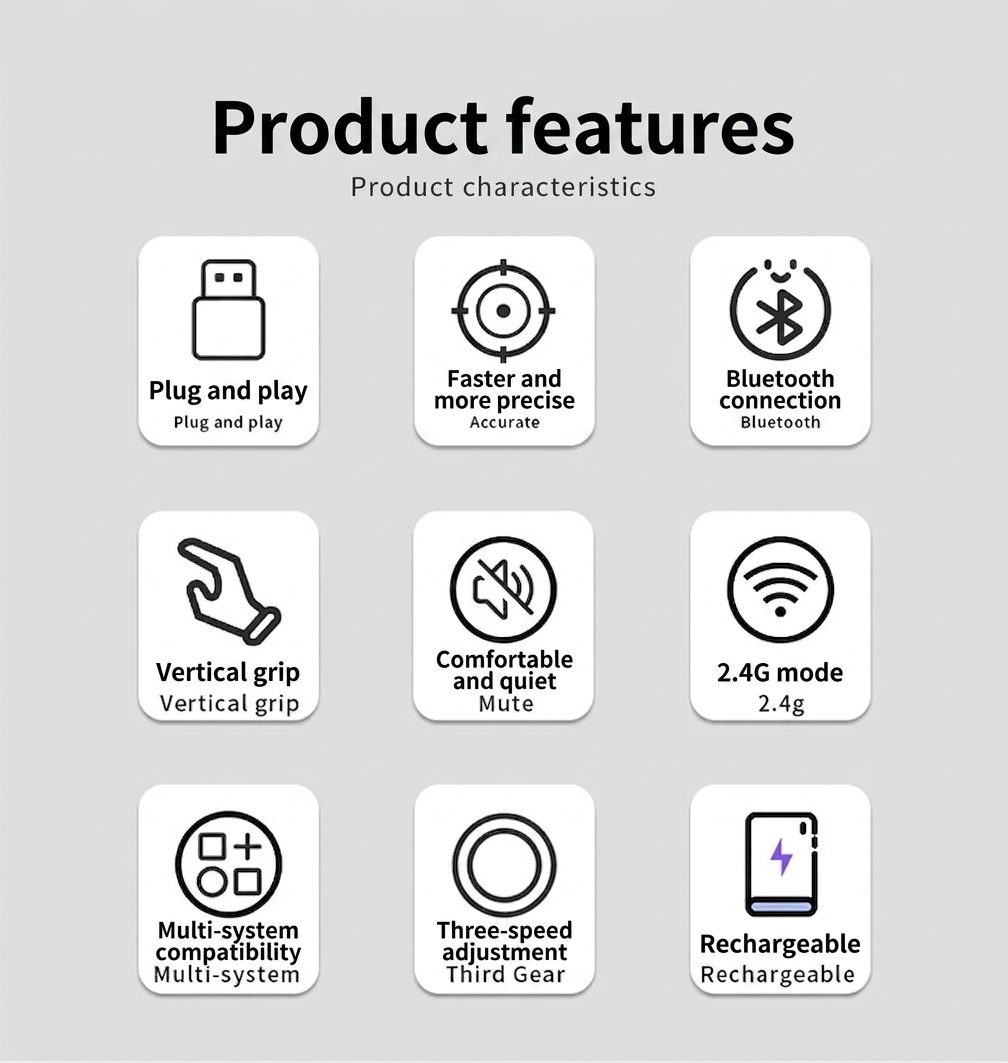 Ratón inalámbrico vertical ergonómico, Bluetooth 5.3 y 2.4G, 1600 DPI, clic silencioso, material similar a la piel - Modelo 7043