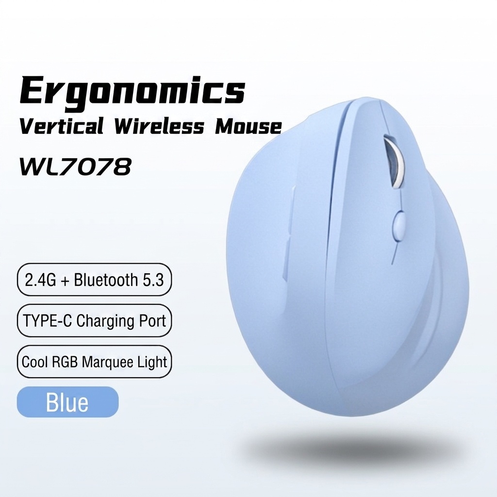 Ergonomic Vertical Gaming Mouse, Tri-Mode 2.4G/BT 5.3/Wired, 8000 DPI, 800mAh Battery - Black Edition