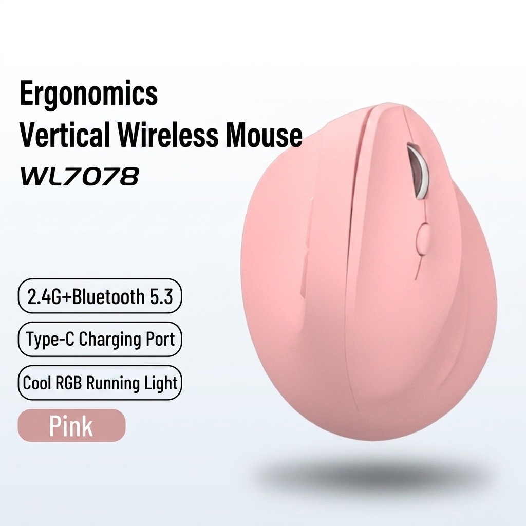 Ergonomic Vertical Gaming Mouse, Tri-Mode 2.4G/BT 5.3/Wired, 8000 DPI, 800mAh Battery - Black Edition