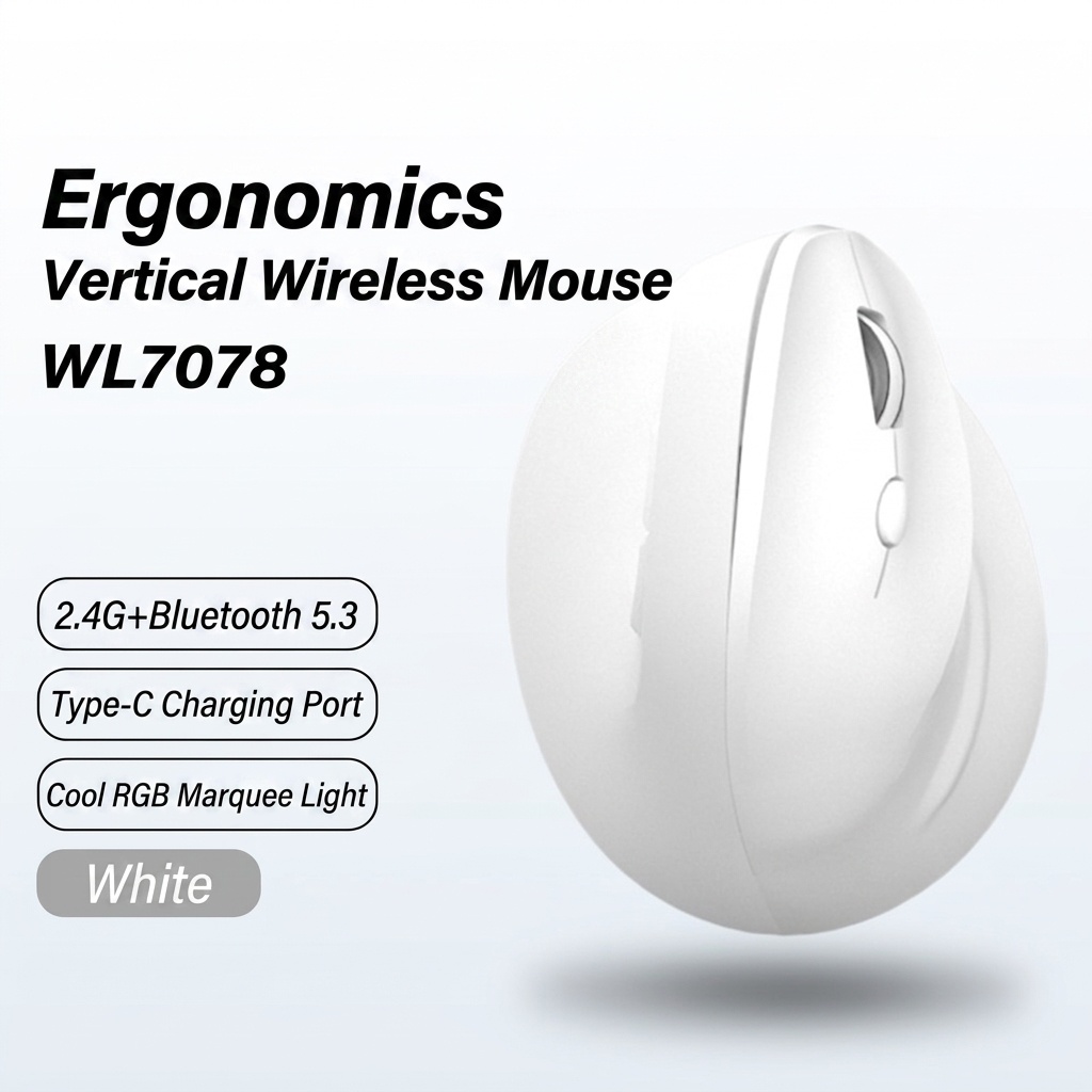 Ergonomic Vertical Gaming Mouse, Tri-Mode 2.4G/BT 5.3/Wired, 8000 DPI, 800mAh Battery - Black Edition