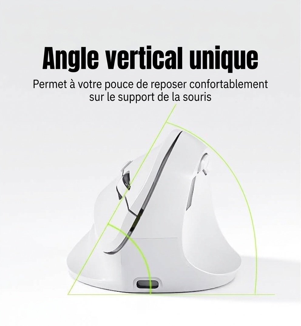 Souris gaming verticale ergonomique, tri-mode 2,4 GHz/Bluetooth 5.3/filaire, 8 000 DPI, batterie 800 mAh - Édition noire