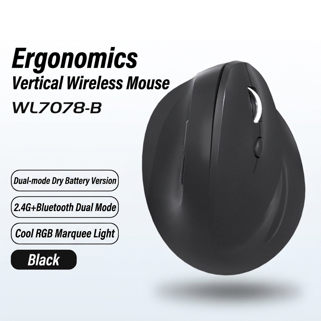 Ergonomic Vertical Wireless Mouse, Tri-Mode 2.4G/BT 5.3/Wired, 8000 DPI, RGB Lighting, Rechargeable - Dual Mode Series