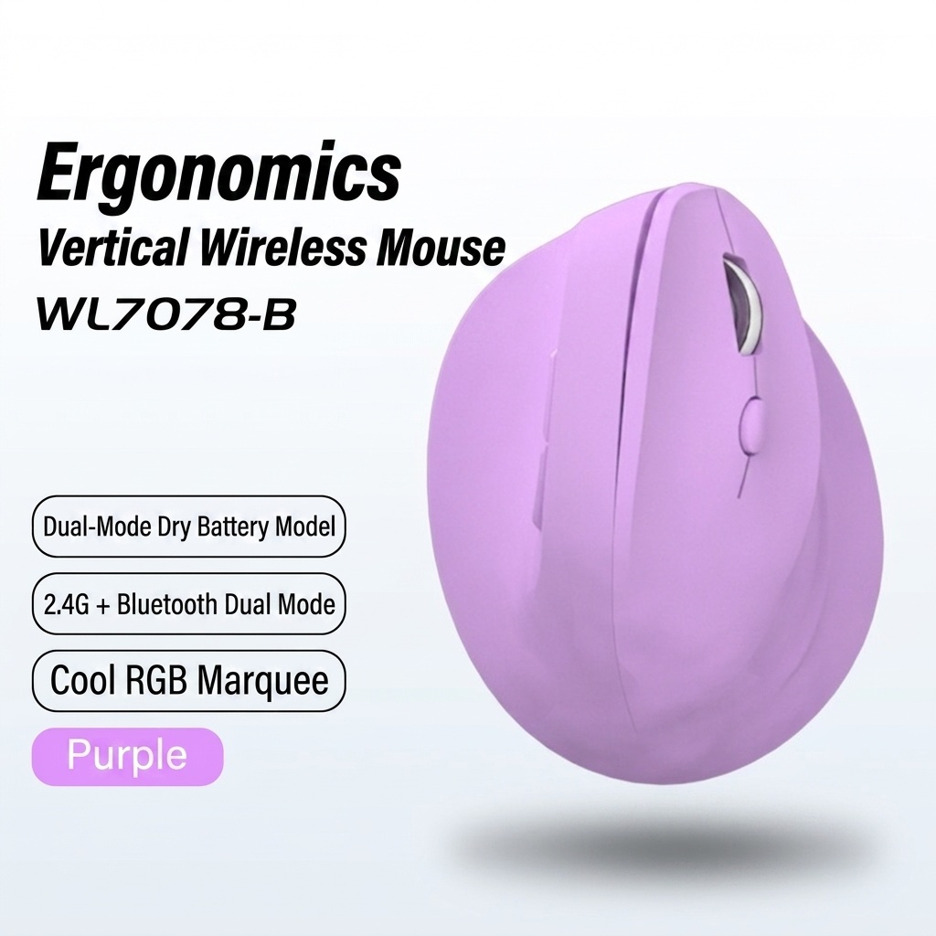 Ergonomic Vertical Wireless Mouse, Tri-Mode 2.4G/BT 5.3/Wired, 8000 DPI, RGB Lighting, Rechargeable - Dual Mode Series