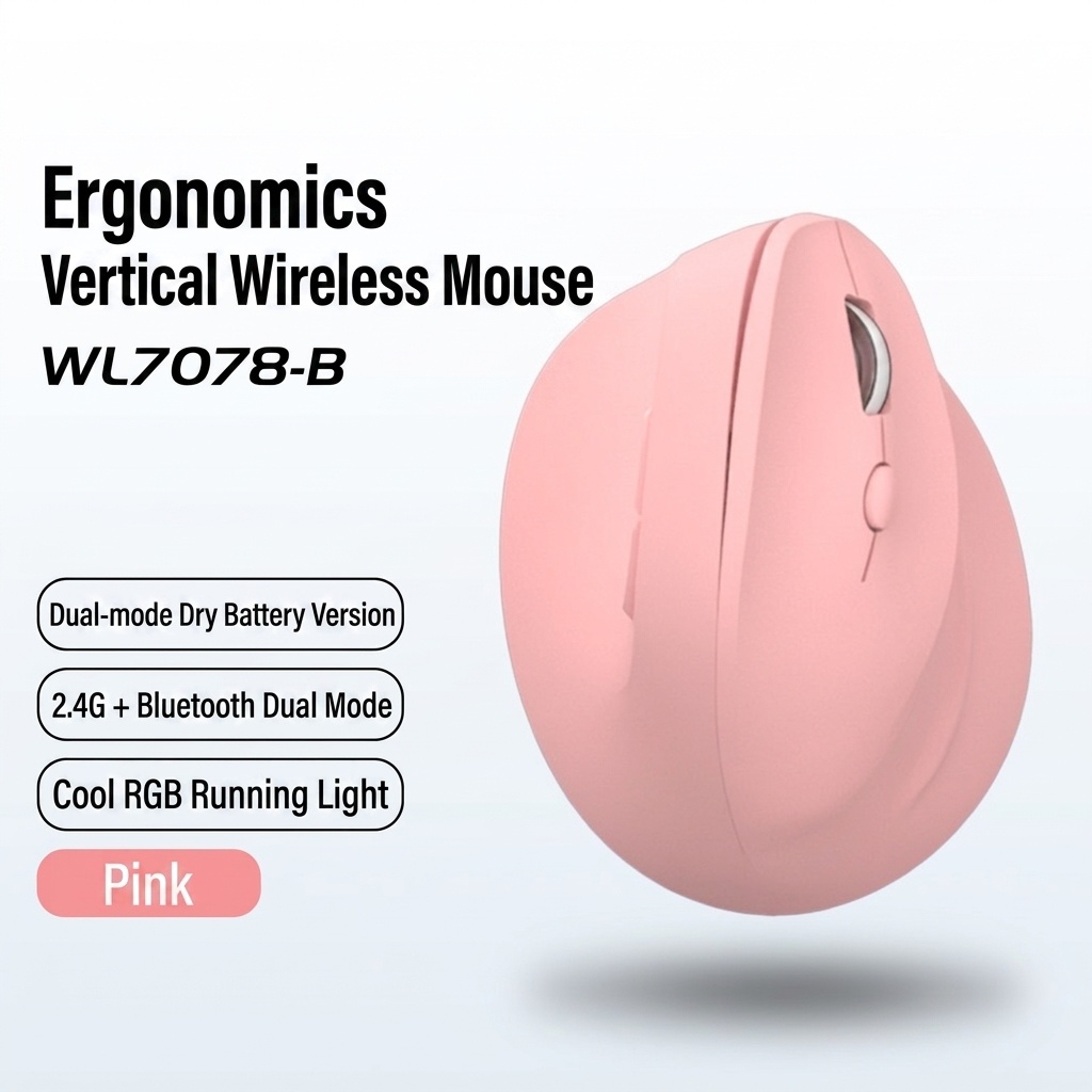 Ergonomic Vertical Wireless Mouse, Tri-Mode 2.4G/BT 5.3/Wired, 8000 DPI, RGB Lighting, Rechargeable - Dual Mode Series