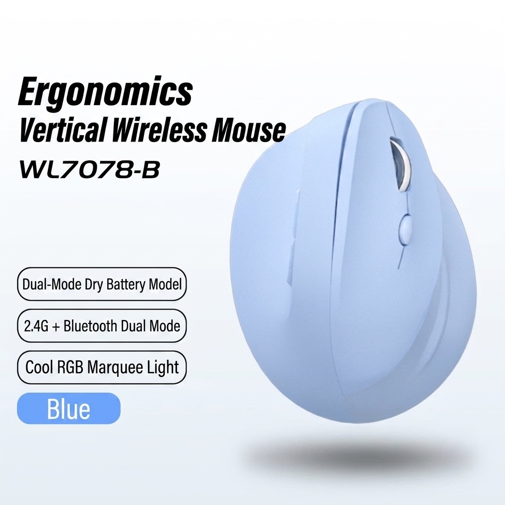 Ergonomic Vertical Wireless Mouse, Tri-Mode 2.4G/BT 5.3/Wired, 8000 DPI, RGB Lighting, Rechargeable - Dual Mode Series