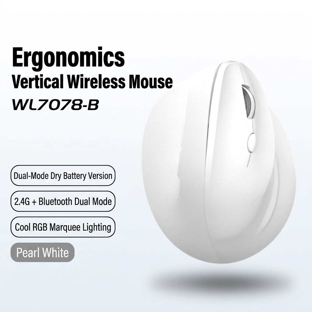 Ergonomic Vertical Wireless Mouse, Tri-Mode 2.4G/BT 5.3/Wired, 8000 DPI, RGB Lighting, Rechargeable - Dual Mode Series