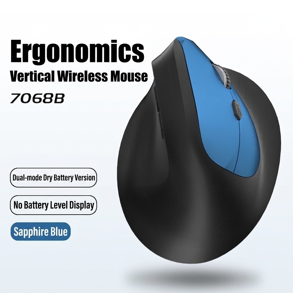 Ergonomic Vertical Wireless Mouse, Multi-Mode 2.4G/BT 5.2/Wired, 9600 DPI, Silent Click, Rechargeable - Model 7078