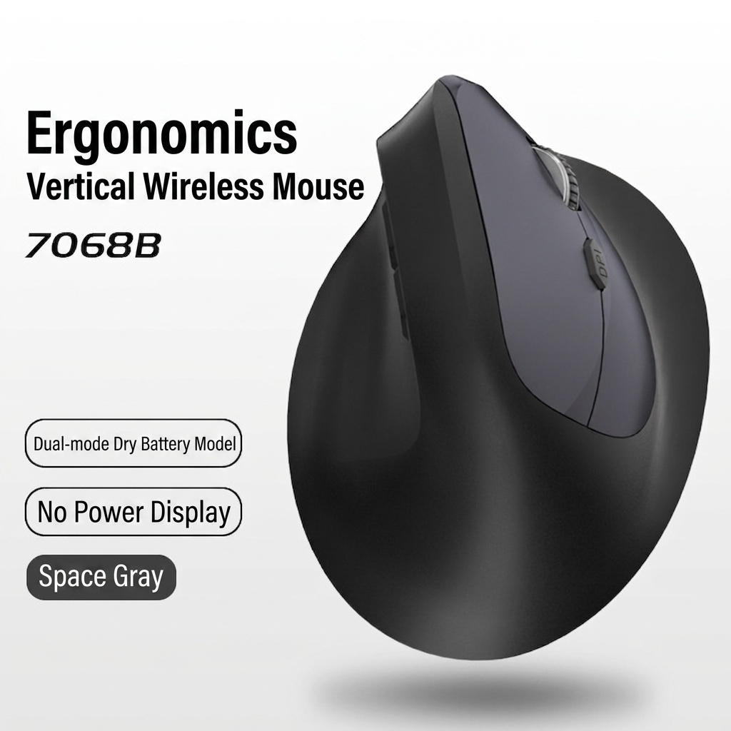 Ergonomic Vertical Wireless Mouse, Multi-Mode 2.4G/BT 5.2/Wired, 9600 DPI, Silent Click, Rechargeable - Model 7078