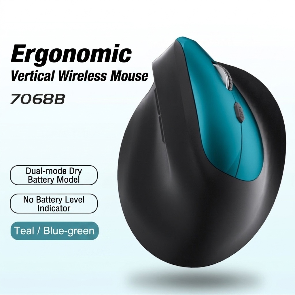 Ergonomic Vertical Wireless Mouse, Multi-Mode 2.4G/BT 5.2/Wired, 9600 DPI, Silent Click, Rechargeable - Model 7078