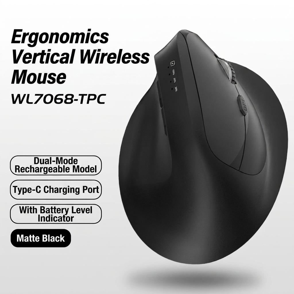 Ratón inalámbrico vertical ergonómico, multimodo BT 5.2/2.4G/con cable, 9600 DPI, clic silencioso, recargable - Serie Premium