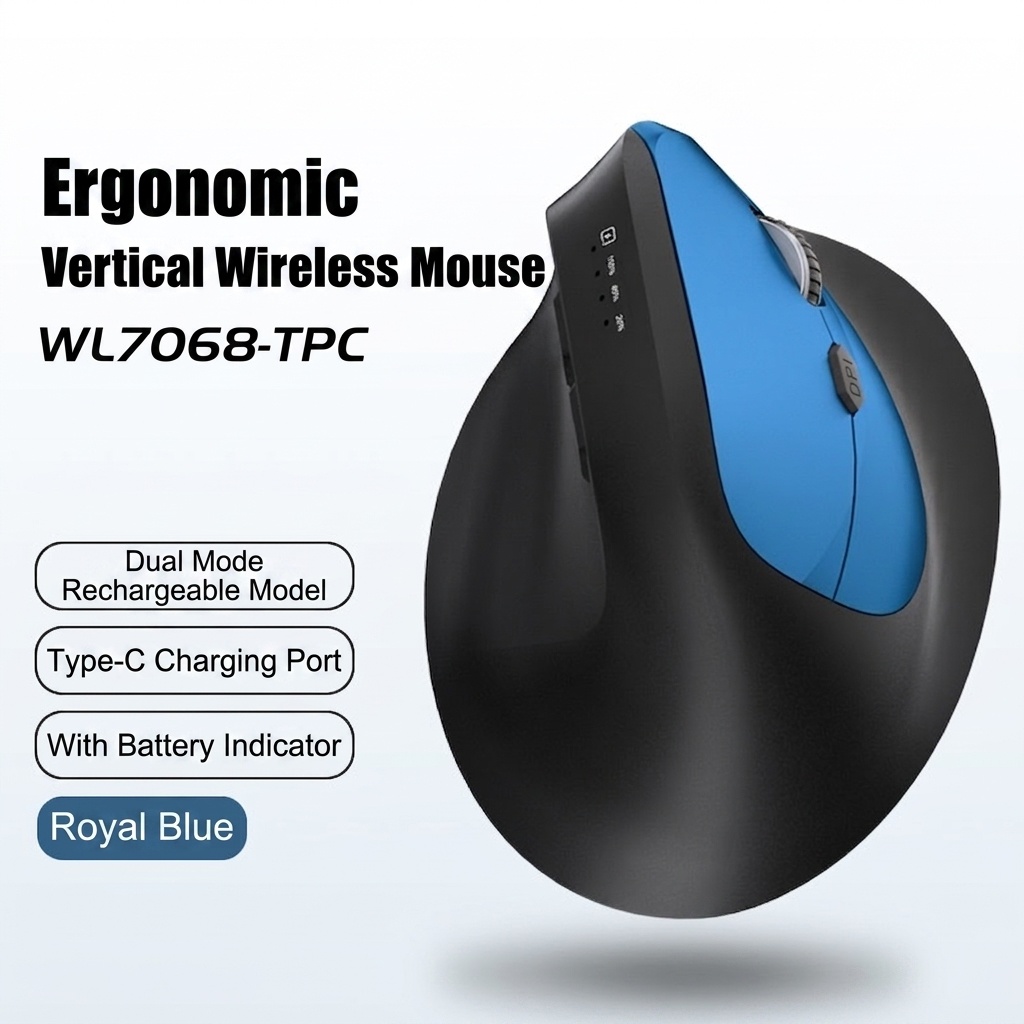 Ratón inalámbrico vertical ergonómico, multimodo BT 5.2/2.4G/con cable, 9600 DPI, clic silencioso, recargable - Serie Premium