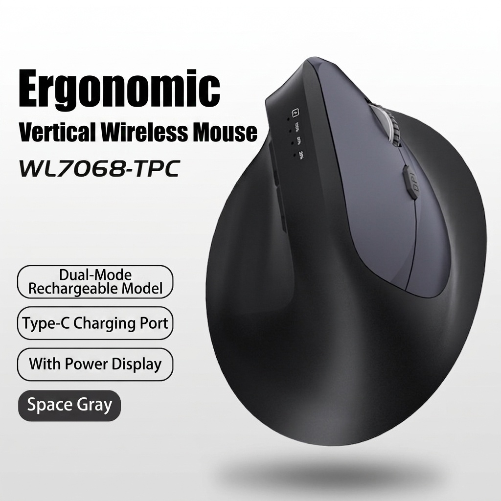 Ratón inalámbrico vertical ergonómico, multimodo BT 5.2/2.4G/con cable, 9600 DPI, clic silencioso, recargable - Serie Premium
