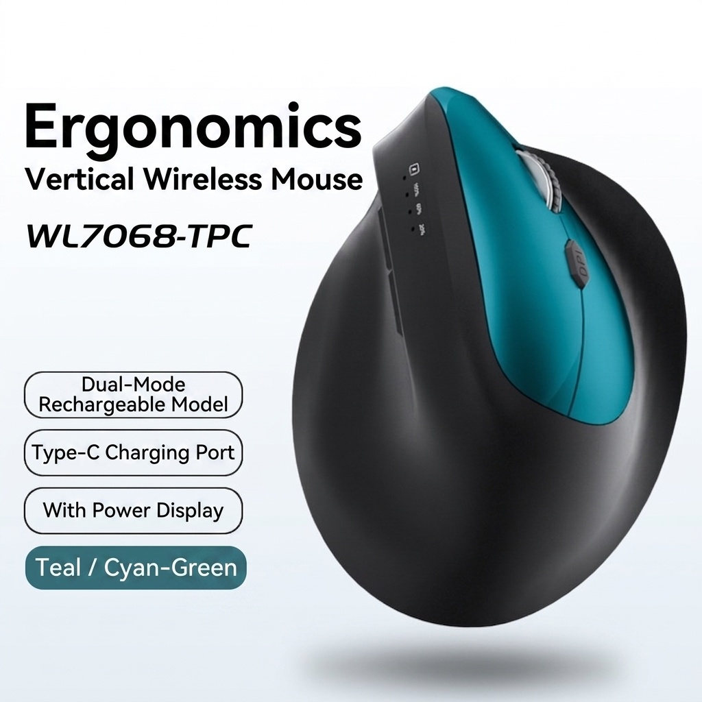 Ratón inalámbrico vertical ergonómico, multimodo BT 5.2/2.4G/con cable, 9600 DPI, clic silencioso, recargable - Serie Premium