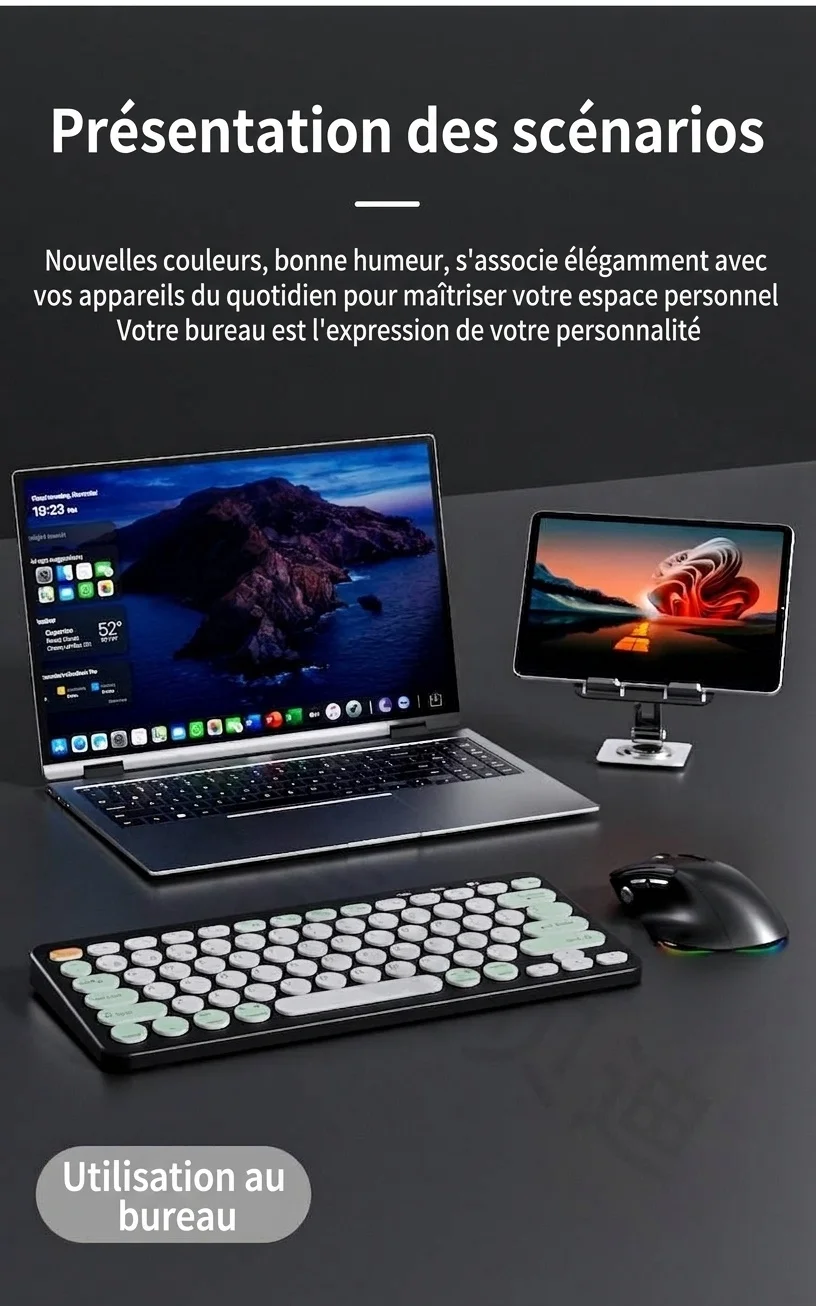 Souris sans fil verticale ergonomique, multimode 2,4 GHz/Bluetooth 5.3/filaire, éclairage RVB, batterie rechargeable 600 mAh - Modèle 7078 RVB