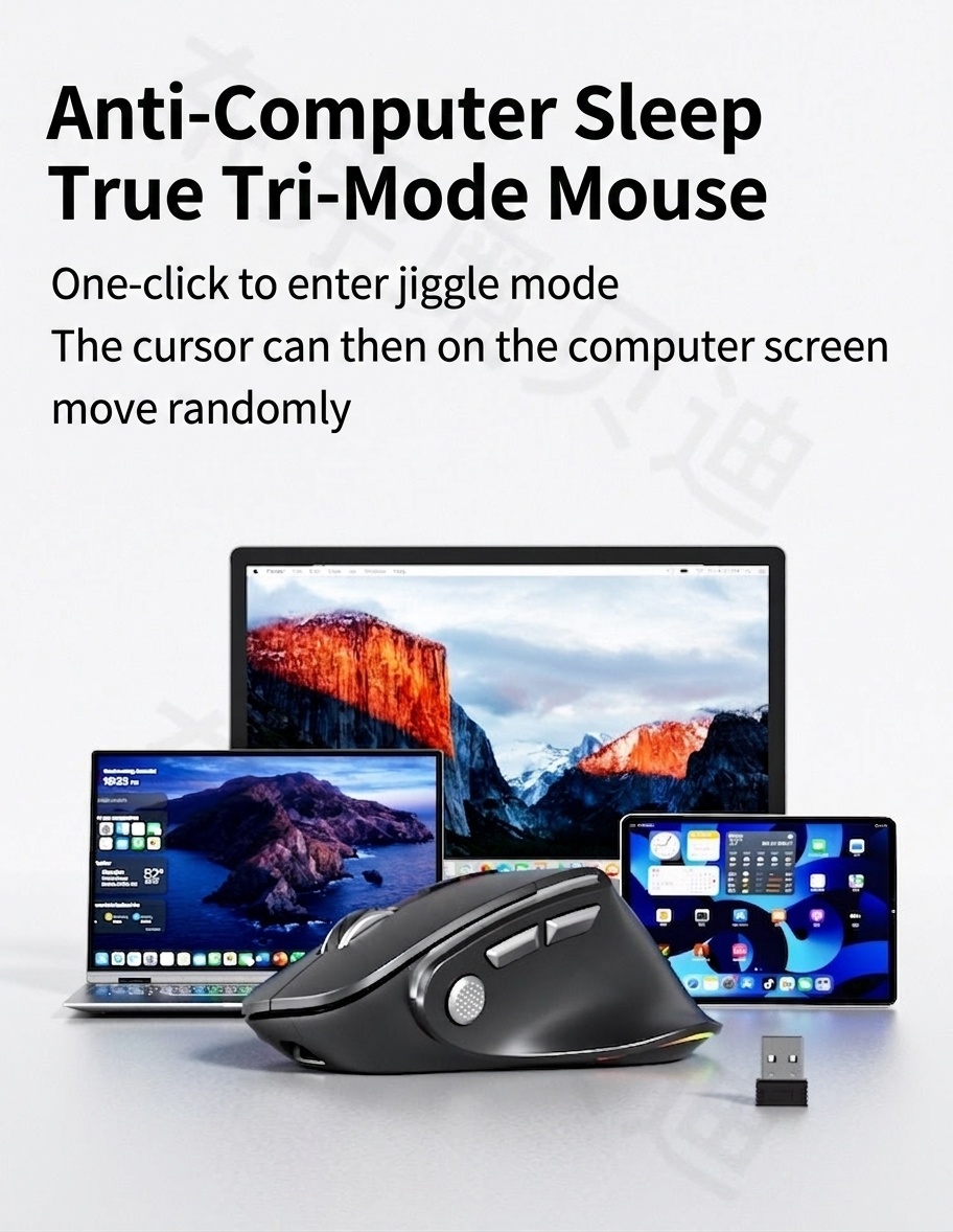 Ergonomic Vertical Wireless Mouse, Multi-Mode 2.4G/BT 5.3/Wired, RGB Lighting, 600mAh Rechargeable - Model 7078 RGB