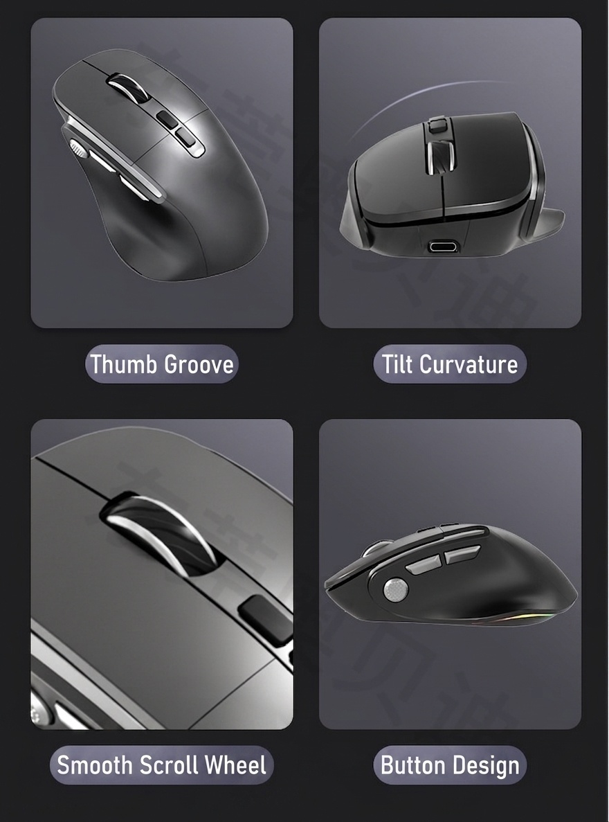 Ergonomic Vertical Wireless Mouse, Multi-Mode 2.4G/BT 5.3/Wired, RGB Lighting, 600mAh Rechargeable - Model 7078 RGB