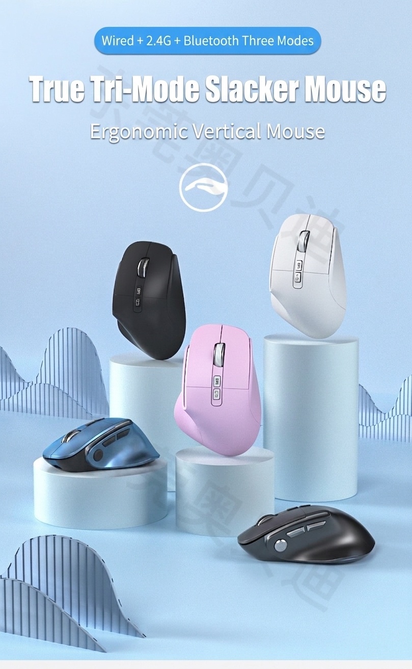 Ergonomic Vertical Wireless Mouse, Multi-Mode 2.4G/BT 5.3/Wired, RGB Lighting, 600mAh Rechargeable - Model 7078 RGB