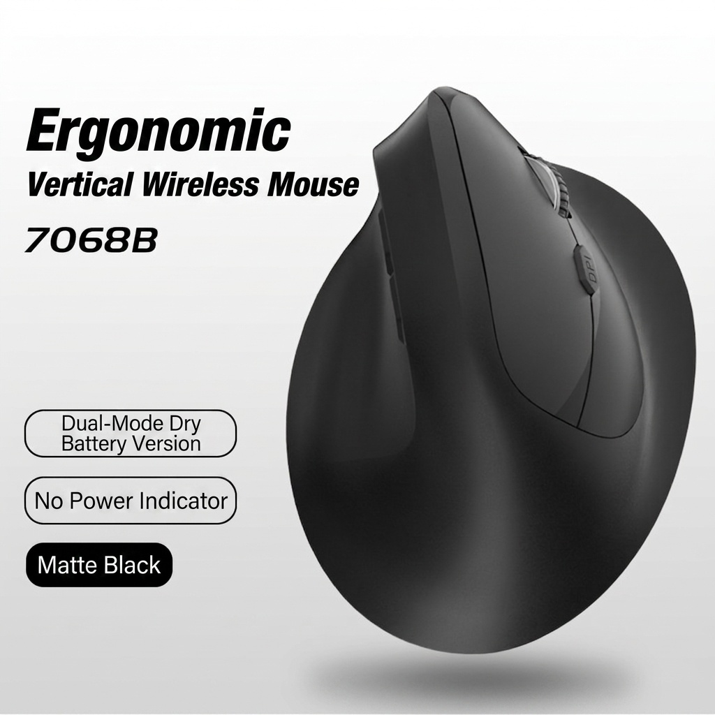 Ergonomic Vertical Wireless Mouse, Multi-Mode 2.4G/BT 5.2/Wired, 9600 DPI, Silent Click, Rechargeable - Model 7078