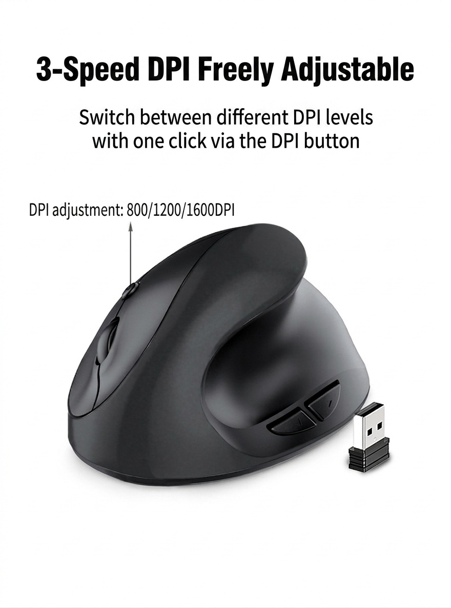 Ratón vertical ergonómico inalámbrico, conexión inalámbrica de 2,4 GHz, 1600 DPI, clic silencioso, posición natural de la mano - Modelo SM-7043
