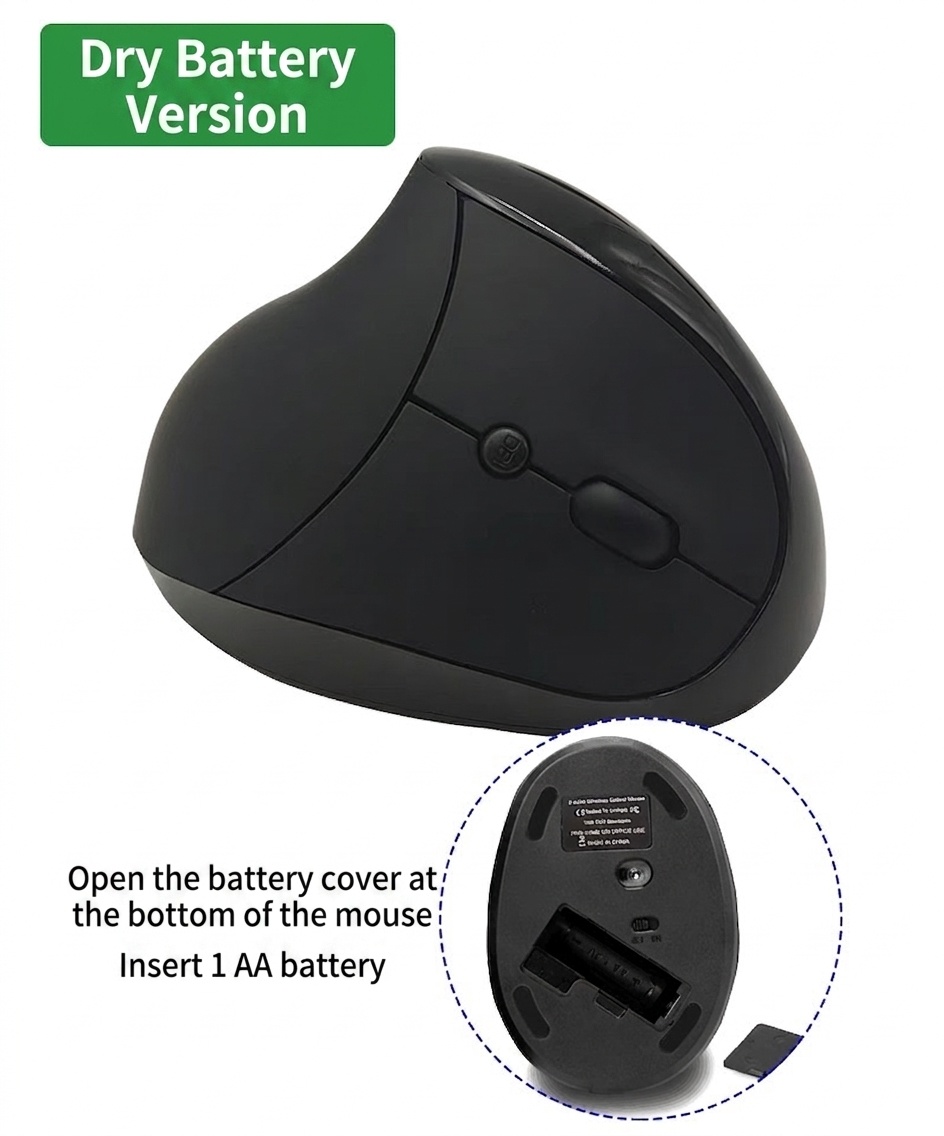 Ratón vertical ergonómico inalámbrico, conexión inalámbrica de 2,4 GHz, 1600 DPI, clic silencioso, posición natural de la mano - Modelo SM-7043