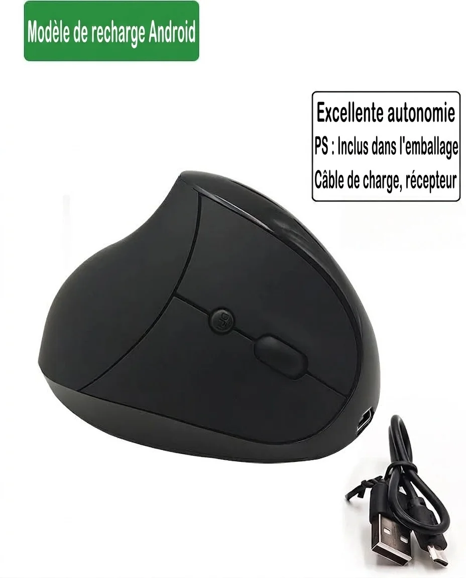 Souris sans fil verticale ergonomique, sans fil 2,4 GHz, 1600 DPI, clic silencieux, position naturelle de la main - Modèle SM-7043