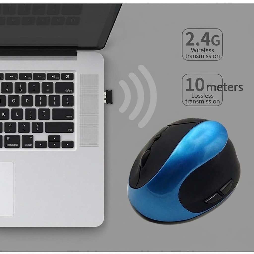 Ratón vertical ergonómico inalámbrico, conexión inalámbrica de 2,4 GHz, 1600 DPI, clic silencioso, posición natural de la mano - Modelo SM-7043