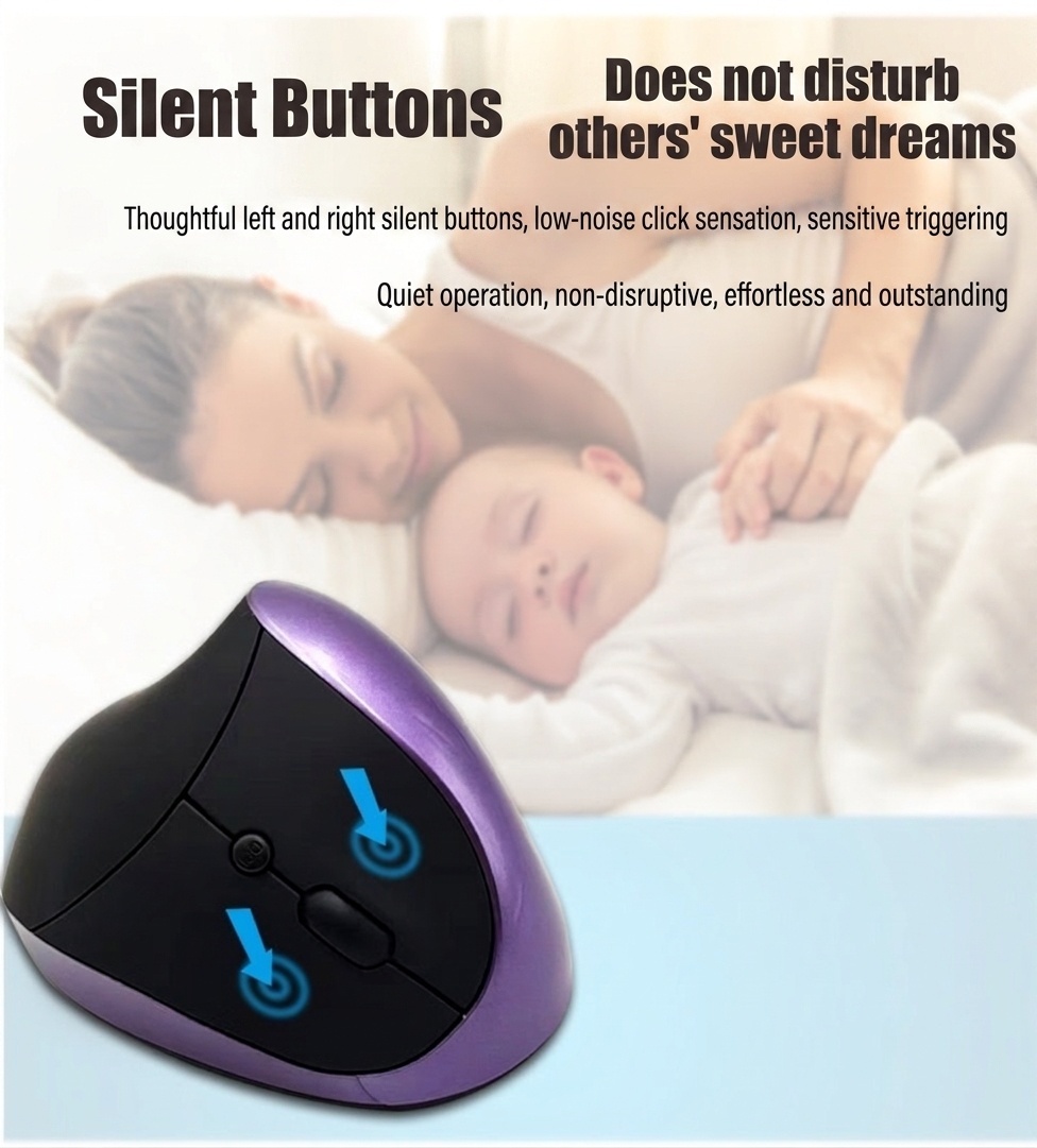 Ratón vertical ergonómico inalámbrico, conexión inalámbrica de 2,4 GHz, 1600 DPI, clic silencioso, posición natural de la mano - Modelo SM-7043