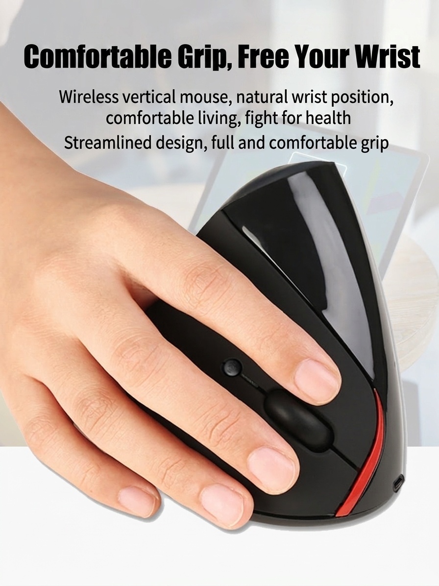 Ratón vertical ergonómico inalámbrico, inalámbrico 2.4G, recargable por USB, agarre natural - Gris místico Pro
