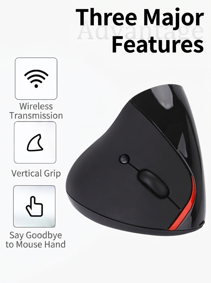 Ratón vertical ergonómico inalámbrico, inalámbrico 2.4G, recargable por USB, agarre natural - Gris místico Pro