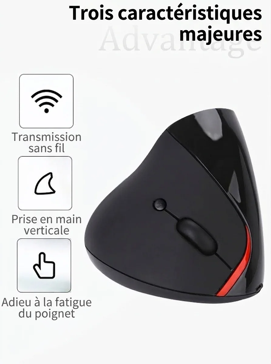 Souris sans fil verticale ergonomique, sans fil 2,4 GHz, rechargeable par USB, prise en main naturelle - Gris mystique Pro