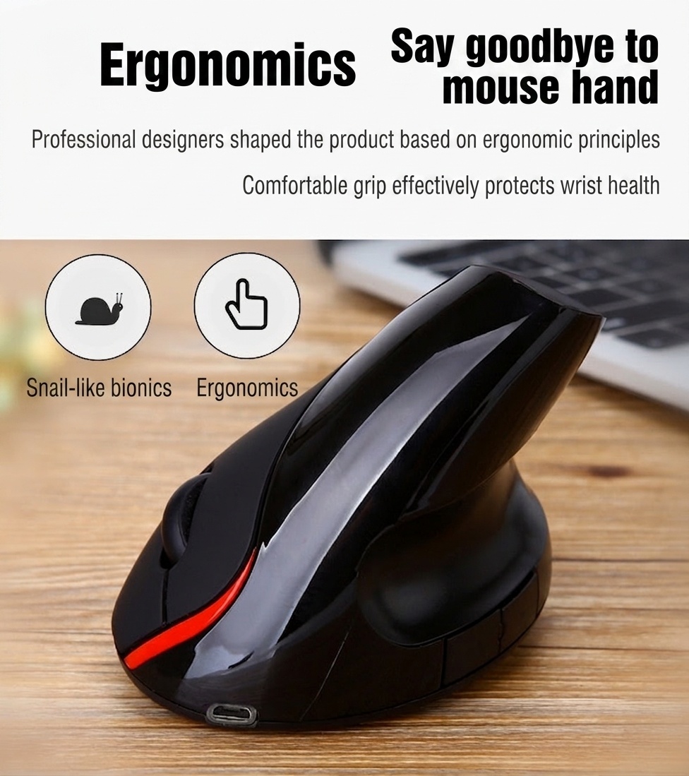 Ratón vertical ergonómico inalámbrico, inalámbrico 2.4G, recargable por USB, agarre natural - Gris místico Pro