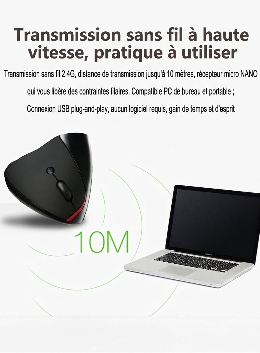 Souris sans fil verticale ergonomique, sans fil 2,4 GHz, rechargeable par USB, prise en main naturelle - Gris mystique Pro