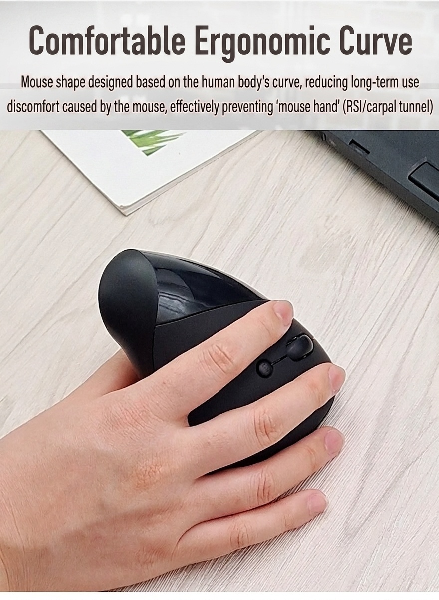 Ratón vertical ergonómico inalámbrico, inalámbrico 2.4G, recargable por USB, agarre natural - Gris místico Pro