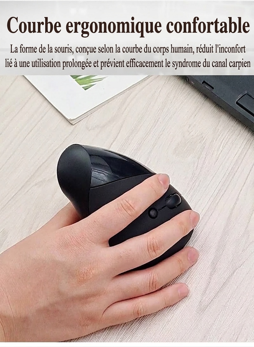 Souris sans fil verticale ergonomique, sans fil 2,4 GHz, rechargeable par USB, prise en main naturelle - Gris mystique Pro