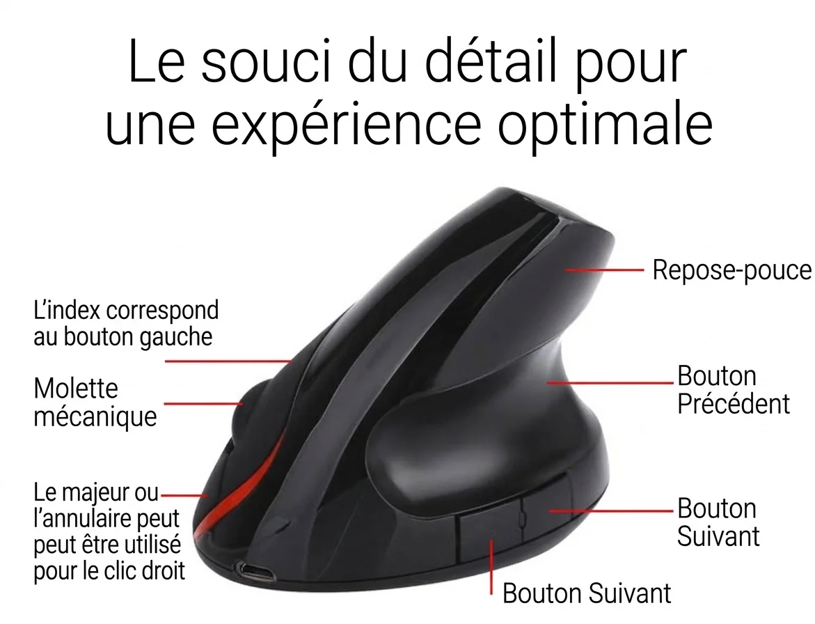 Souris sans fil verticale ergonomique, sans fil 2,4 GHz, rechargeable par USB, prise en main naturelle - Gris mystique Pro