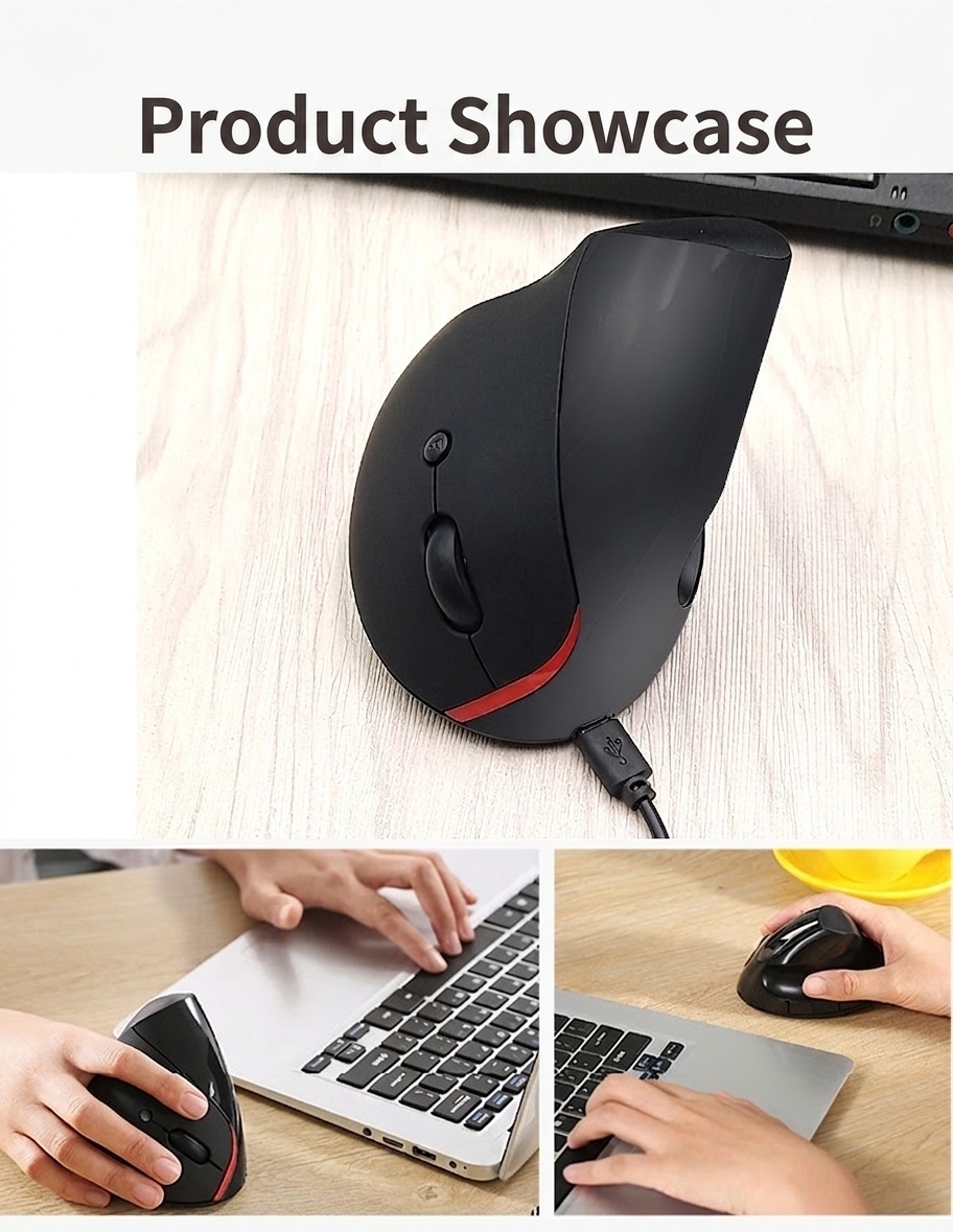 Ratón vertical ergonómico inalámbrico, inalámbrico 2.4G, recargable por USB, agarre natural - Gris místico Pro
