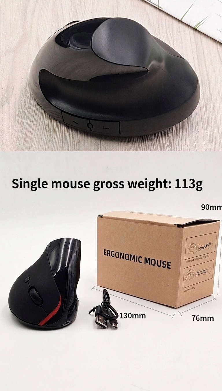 Ratón vertical ergonómico inalámbrico, inalámbrico 2.4G, recargable por USB, agarre natural - Gris místico Pro