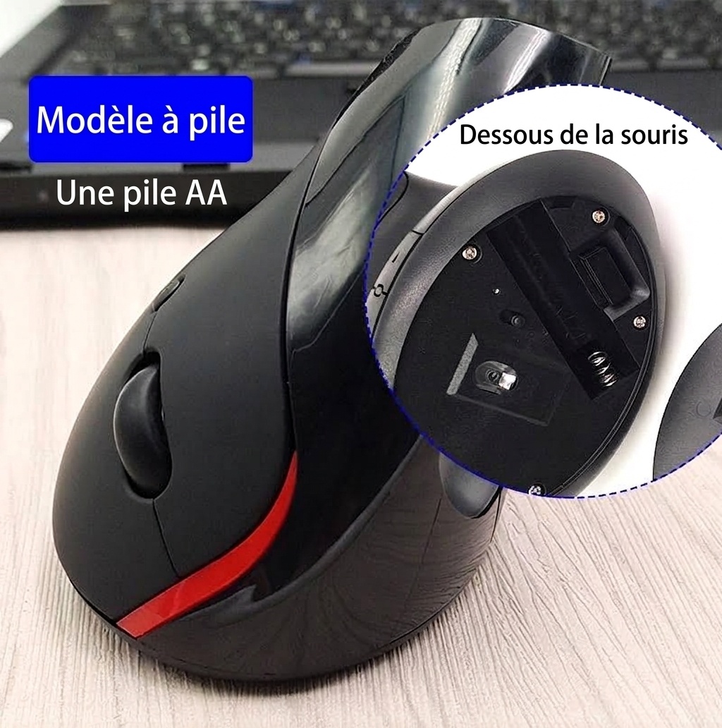 Souris sans fil verticale ergonomique, sans fil 2,4 GHz, rechargeable par USB, prise en main naturelle - Gris mystique Pro