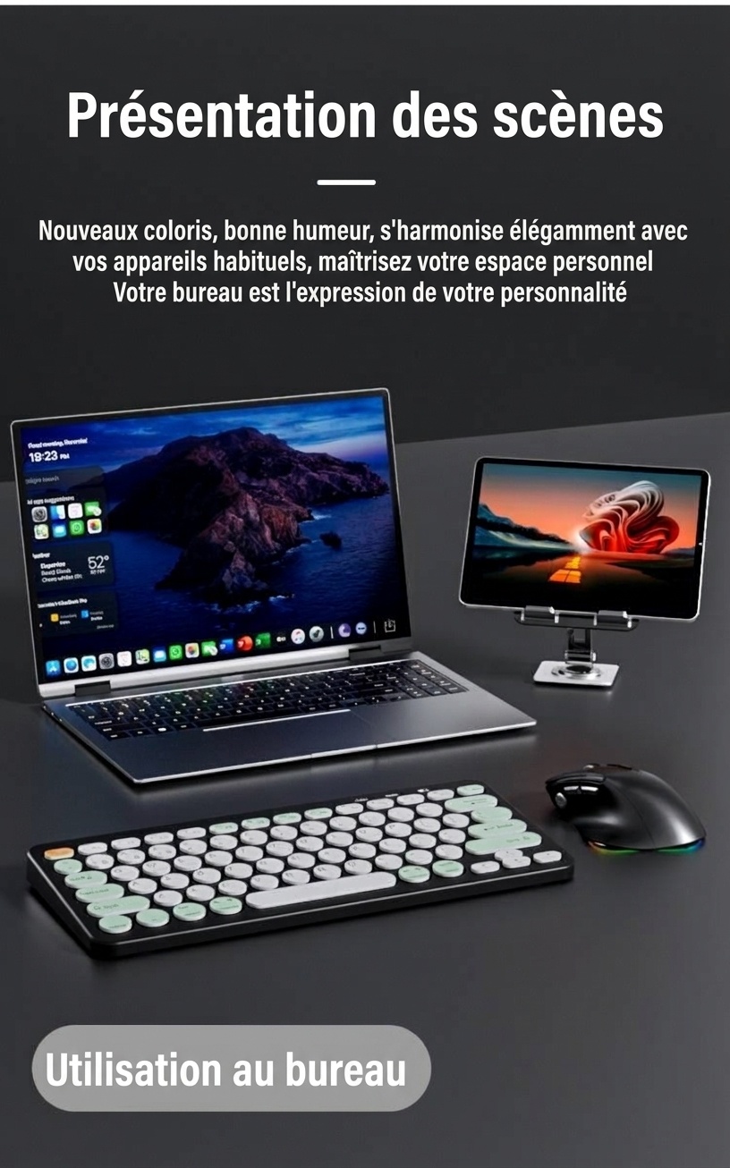 Souris verticale sans fil ergonomique, multimode BT 5.3/2.4G/filaire, éclairage RVB, 5 niveaux de DPI - Modèle H5 Pro