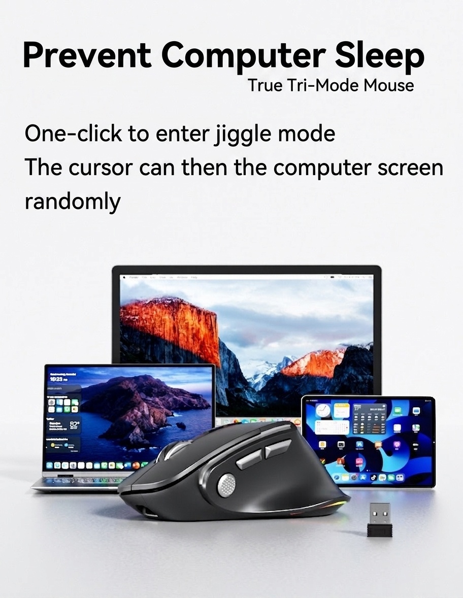 Ergonomic Wireless Vertical Mouse, Multi-Mode BT 5.3/2.4G/Wired, RGB Lighting, 5-Level DPI - Model H5 Pro