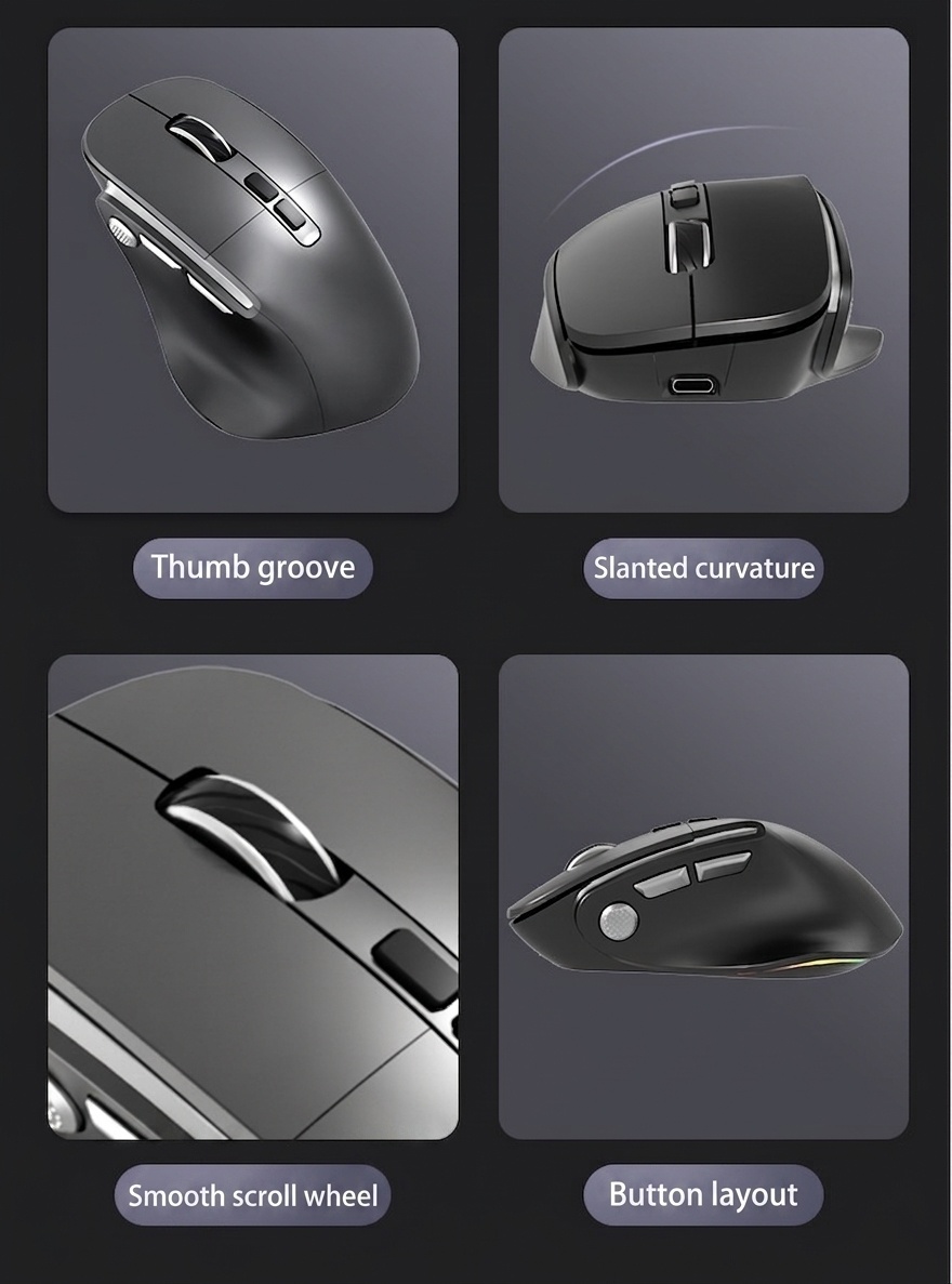 Ergonomic Wireless Vertical Mouse, Multi-Mode BT 5.3/2.4G/Wired, RGB Lighting, 5-Level DPI - Model H5 Pro