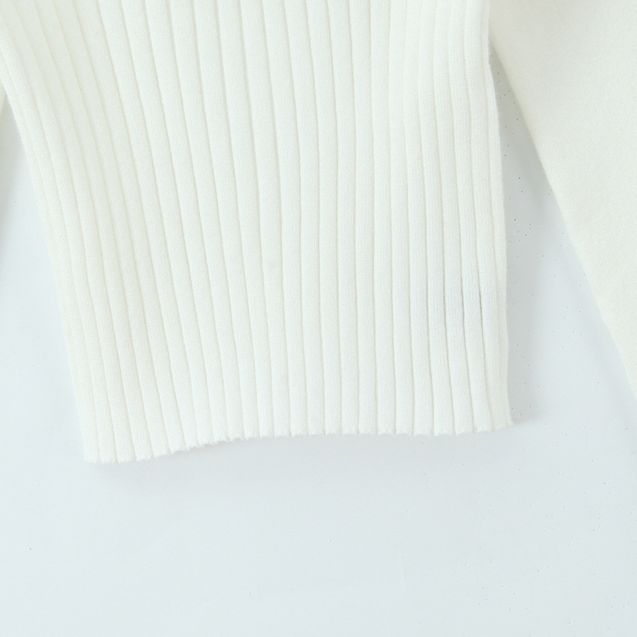 Ribbed Knit Top - Women's Tie-Front Ruffle Trim Sweater KUN-00095