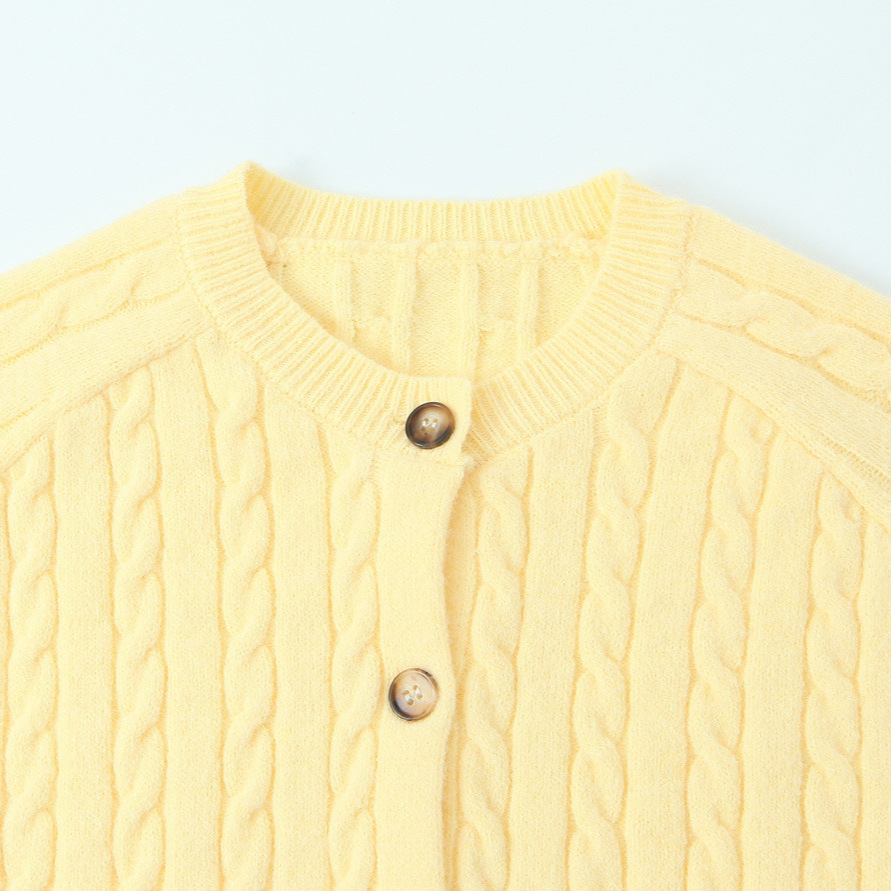 Cárdigan de mezcla de lana - Punto trenzado retro francés KUN-00129
